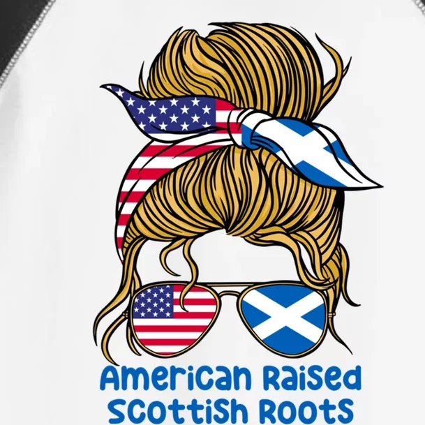 American Raised With Scottish Roots Messy Bun Gift Toddler Fine Jersey T-Shirt