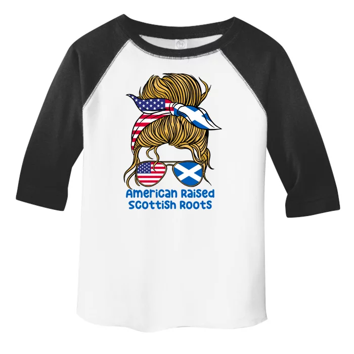 American Raised With Scottish Roots Messy Bun Gift Toddler Fine Jersey T-Shirt