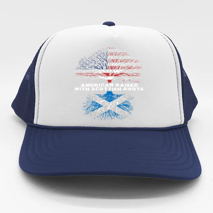 American Raised With Scottish Roots Scotland Meaningful Gift Trucker Hat