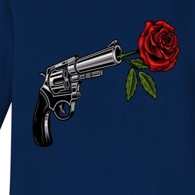 A Revolver With A Rose For Gun Lovers 2nd Adt 2a Cool Gift Baby Long Sleeve Bodysuit