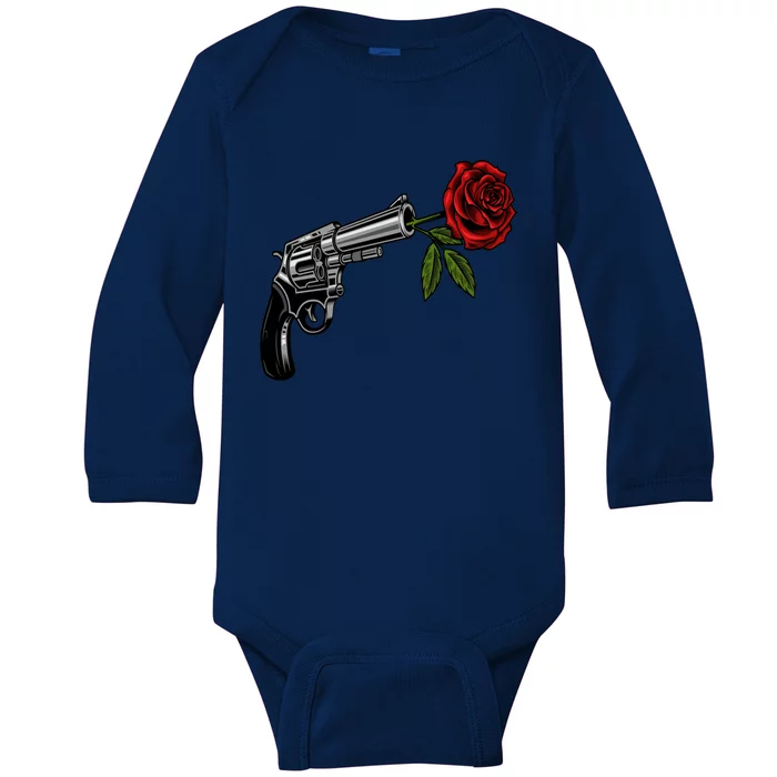 A Revolver With A Rose For Gun Lovers 2nd Adt 2a Cool Gift Baby Long Sleeve Bodysuit