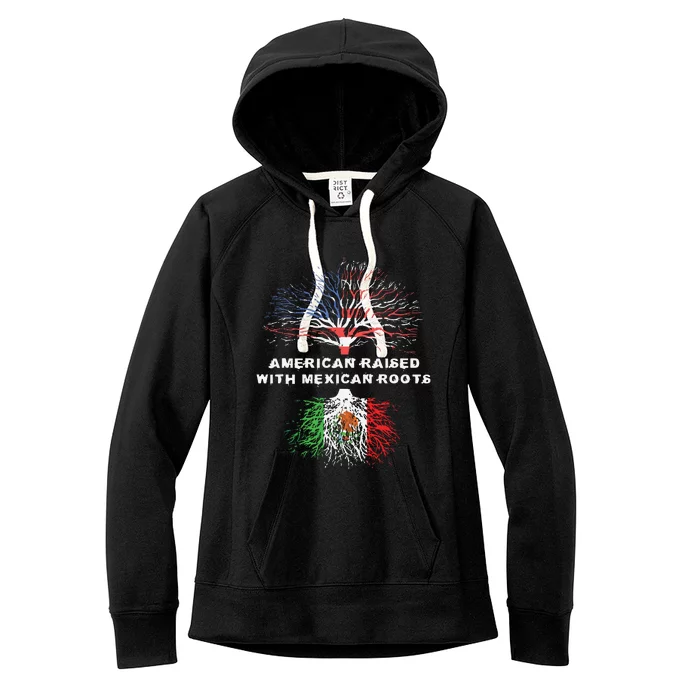 American Raised With Mexican Roots USA Flag Women's Fleece Hoodie