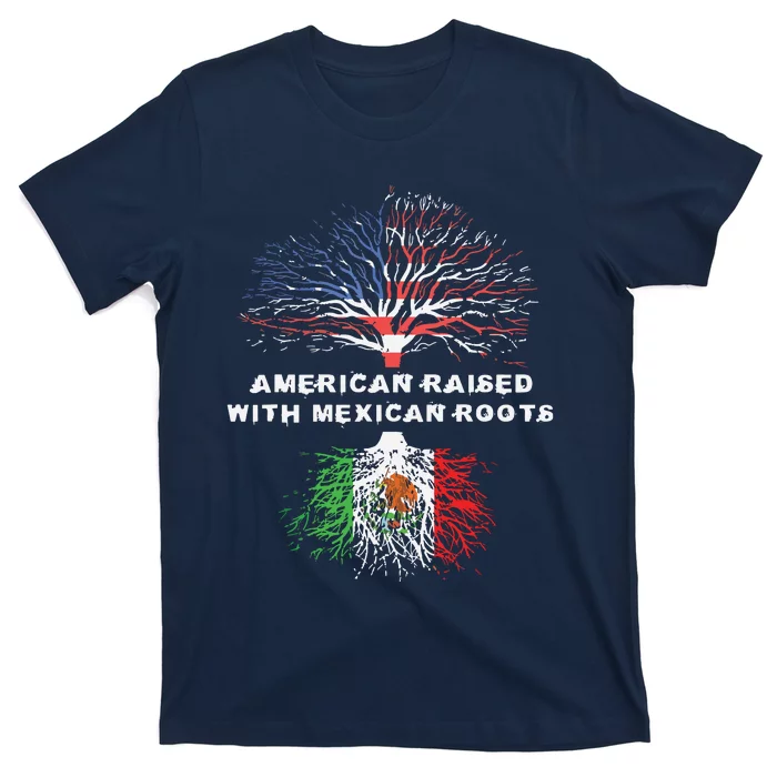 American Raised With Mexican Roots USA Flag T-Shirt