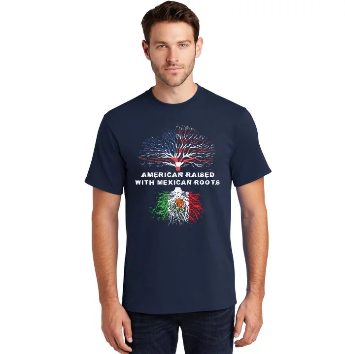 American Raised With Mexican Roots USA Flag Tall T-Shirt