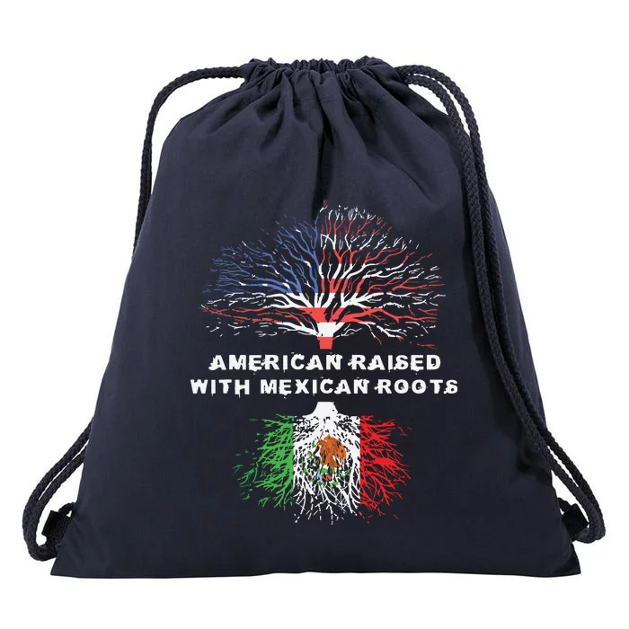 American Raised With Mexican Roots USA Flag Drawstring Bag