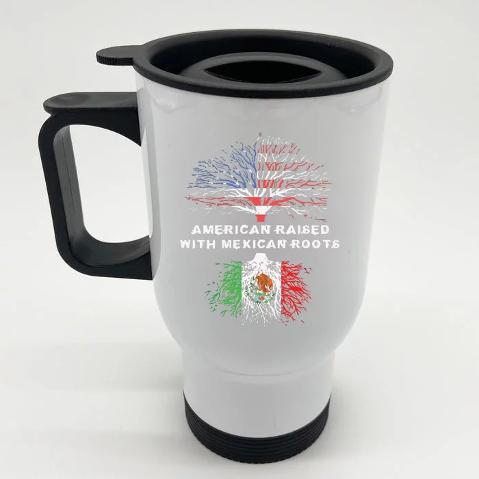 American Raised With Mexican Roots USA Flag Front & Back Stainless Steel Travel Mug