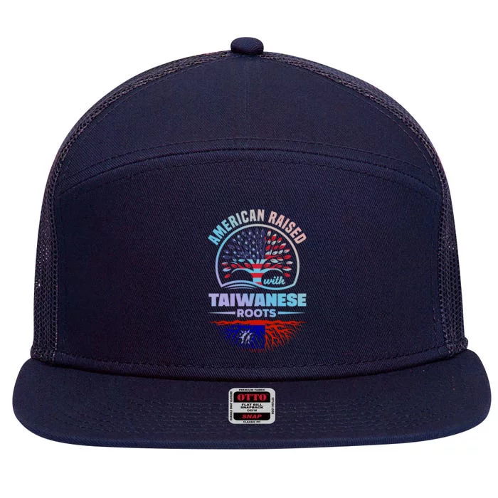 American Raised With Taiwanese Roots Taiwan Taiwanese Flag Meaningful Gift 7 Panel Mesh Trucker Snapback Hat