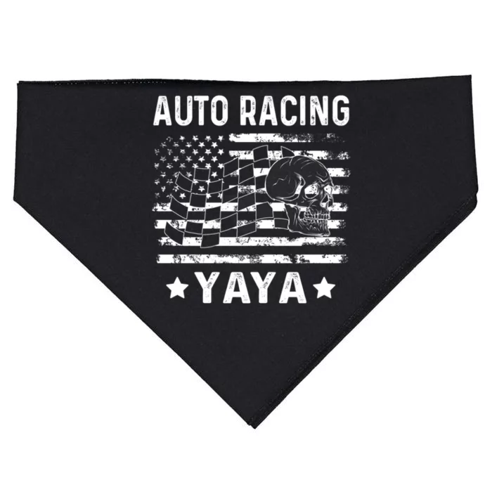 Auto Racing Yaya Grandma Usa Flag 4th Of July Gift USA-Made Doggie Bandana