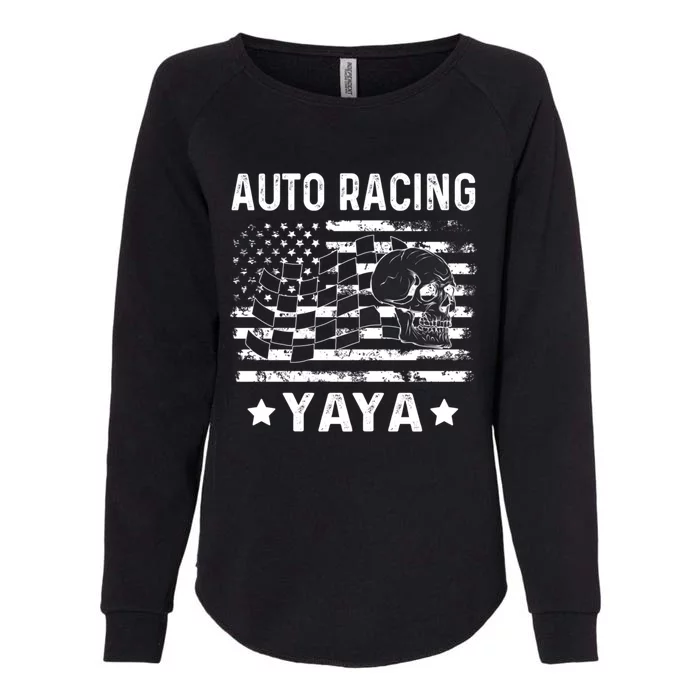 Auto Racing Yaya Grandma Usa Flag 4th Of July Gift Womens California Wash Sweatshirt