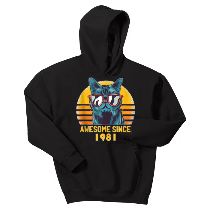 Awesome Since 1981 42th Birthday Cute Cat 42 Year Old Kids Hoodie