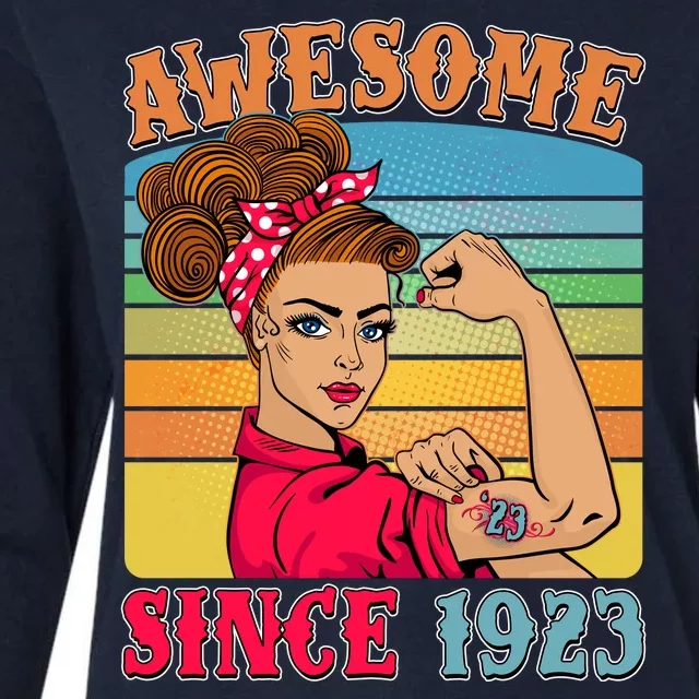 Awesome Since 1923 100th Birthday Messy Bun Rosie The Riveter Womens Cotton Relaxed Long Sleeve T-Shirt