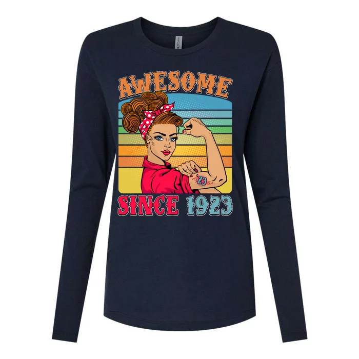 Awesome Since 1923 100th Birthday Messy Bun Rosie The Riveter Womens Cotton Relaxed Long Sleeve T-Shirt