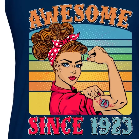 Awesome Since 1923 100th Birthday Messy Bun Rosie The Riveter Ladies Essential Flowy Tank