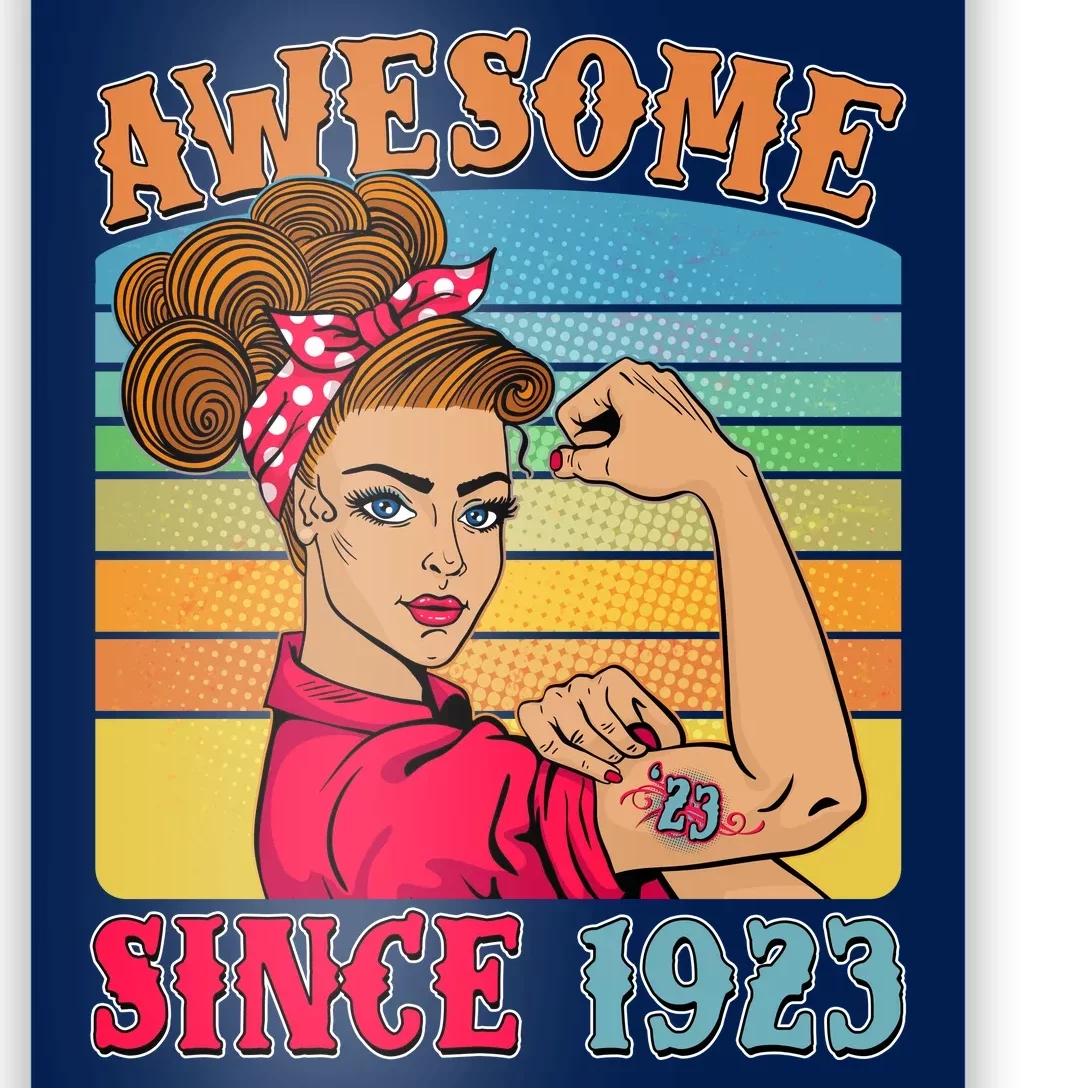 Awesome Since 1923 100th Birthday Messy Bun Rosie The Riveter Poster