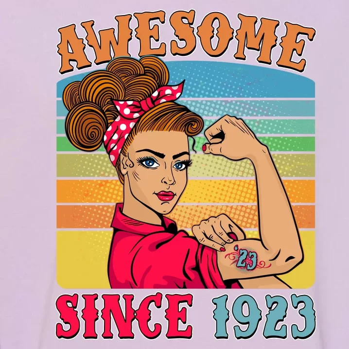 Awesome Since 1923 100th Birthday Messy Bun Rosie The Riveter Garment-Dyed Sweatshirt