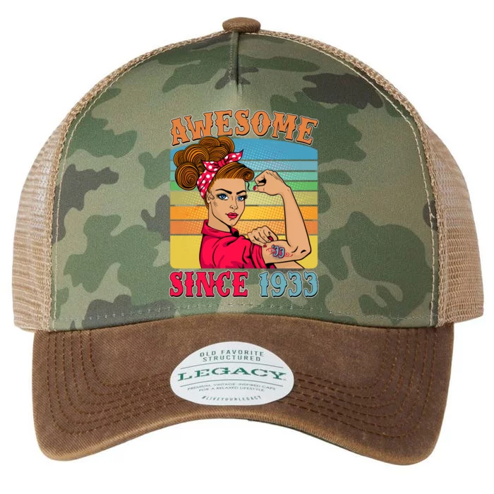 Awesome Since 1933 90th Birthday Messy Bun Rosie The Riveter Legacy Tie Dye Trucker Hat