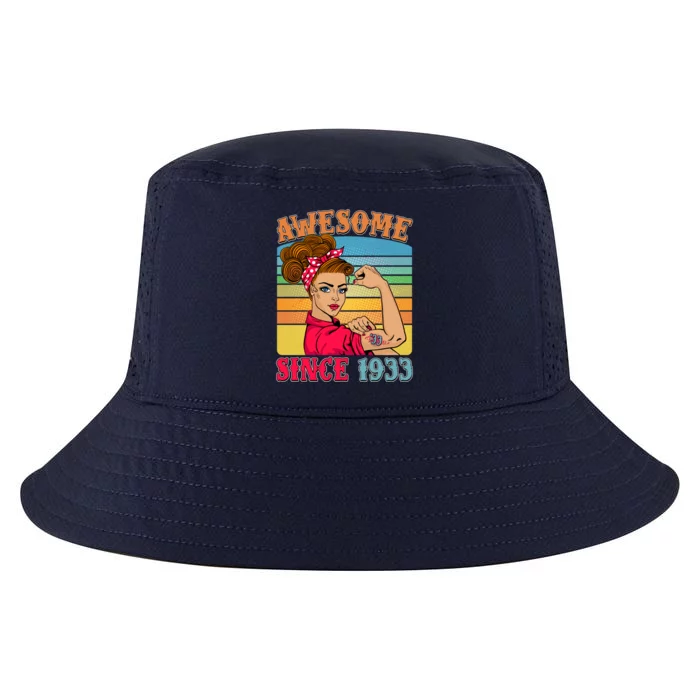 Awesome Since 1933 90th Birthday Messy Bun Rosie The Riveter Cool Comfort Performance Bucket Hat