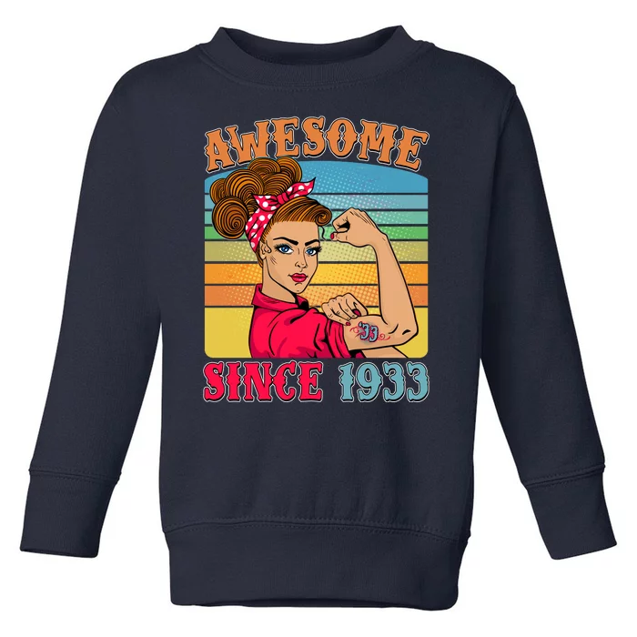 Awesome Since 1933 90th Birthday Messy Bun Rosie The Riveter Toddler Sweatshirt