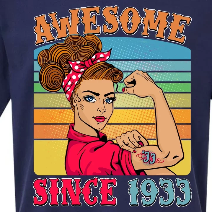 Awesome Since 1933 90th Birthday Messy Bun Rosie The Riveter Sueded Cloud Jersey T-Shirt