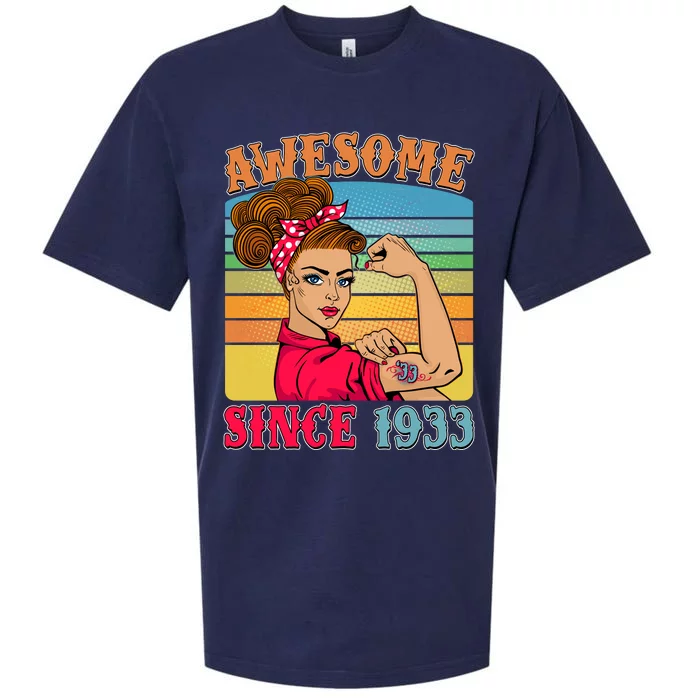 Awesome Since 1933 90th Birthday Messy Bun Rosie The Riveter Sueded Cloud Jersey T-Shirt