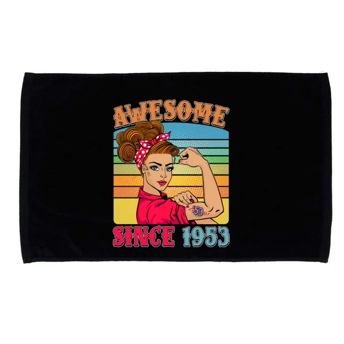 Awesome Since 1953 70th Birthday Messy Bun Rosie The Riveter Microfiber Hand Towel