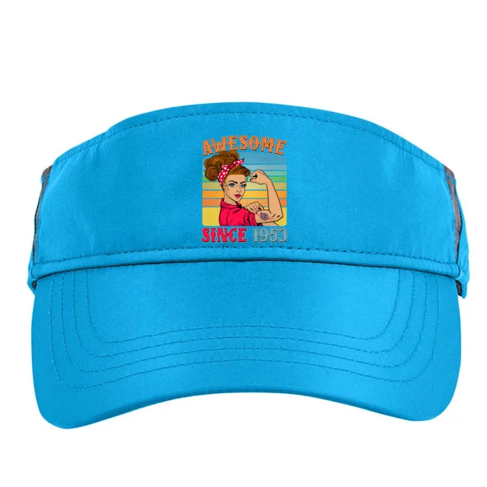 Awesome Since 1953 70th Birthday Messy Bun Rosie The Riveter Adult Drive Performance Visor