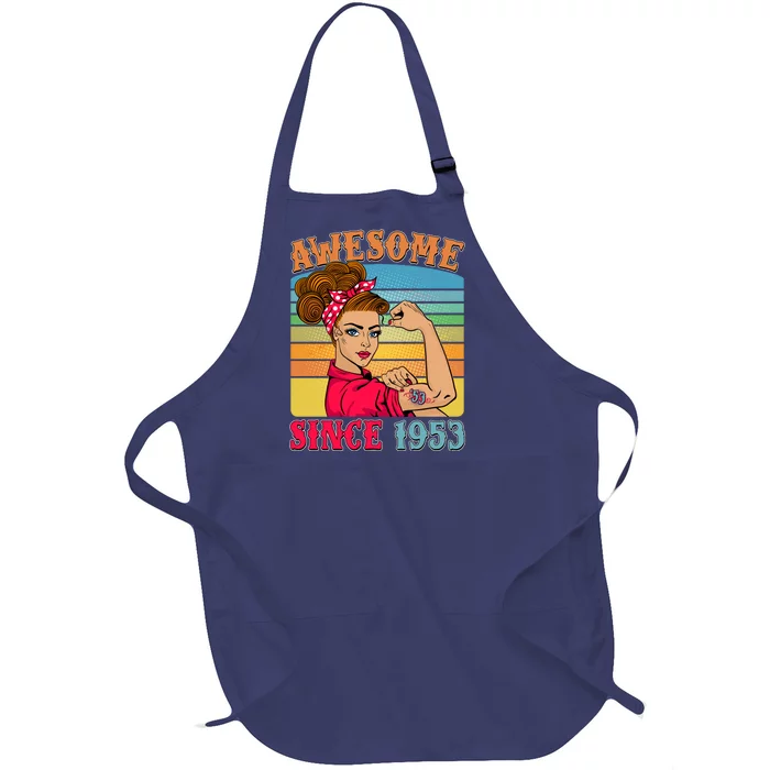 Awesome Since 1953 70th Birthday Messy Bun Rosie The Riveter Full-Length Apron With Pocket