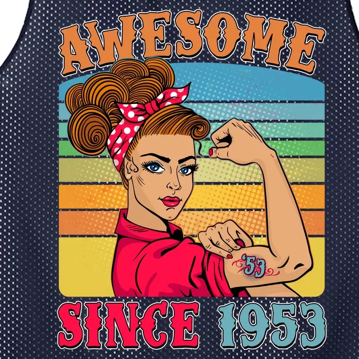 Awesome Since 1953 70th Birthday Messy Bun Rosie The Riveter Mesh Reversible Basketball Jersey Tank