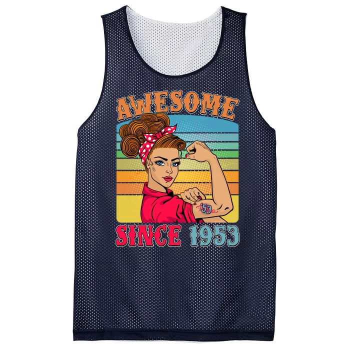 Awesome Since 1953 70th Birthday Messy Bun Rosie The Riveter Mesh Reversible Basketball Jersey Tank