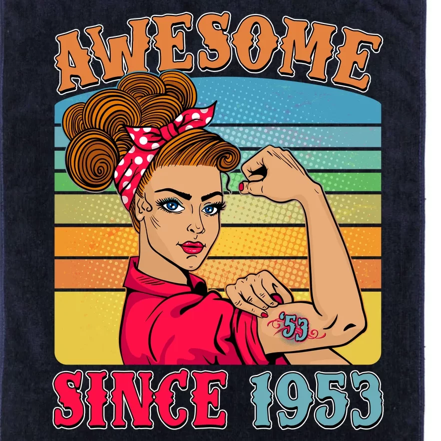 Awesome Since 1953 70th Birthday Messy Bun Rosie The Riveter Platinum Collection Golf Towel