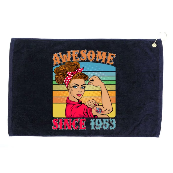 Awesome Since 1953 70th Birthday Messy Bun Rosie The Riveter Grommeted Golf Towel