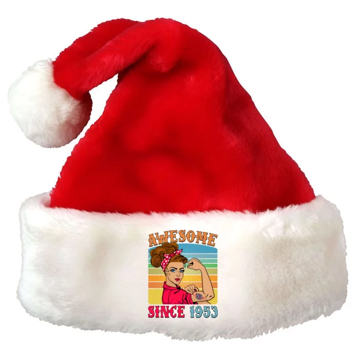 Awesome Since 1953 70th Birthday Messy Bun Rosie The Riveter Premium Christmas Santa Hat