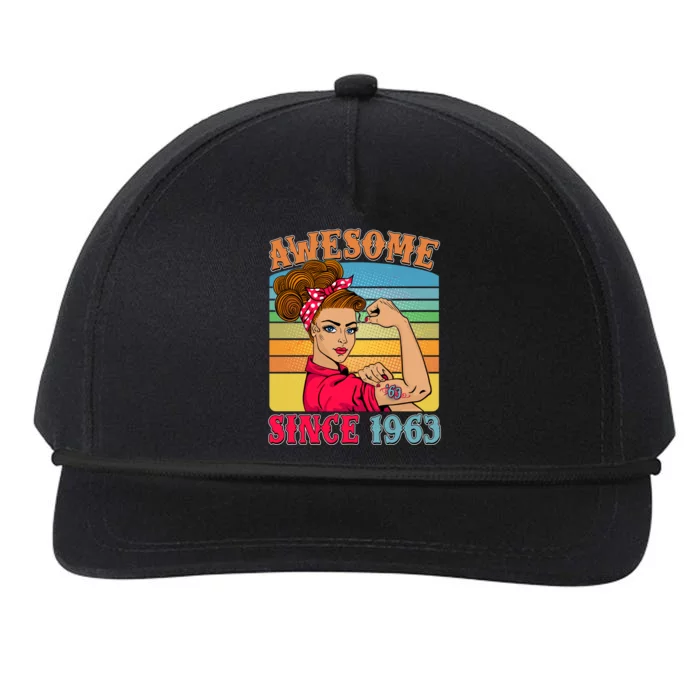 Awesome Since 1963 60th Birthday Messy Bun Rosie The Riveter Snapback Five-Panel Rope Hat