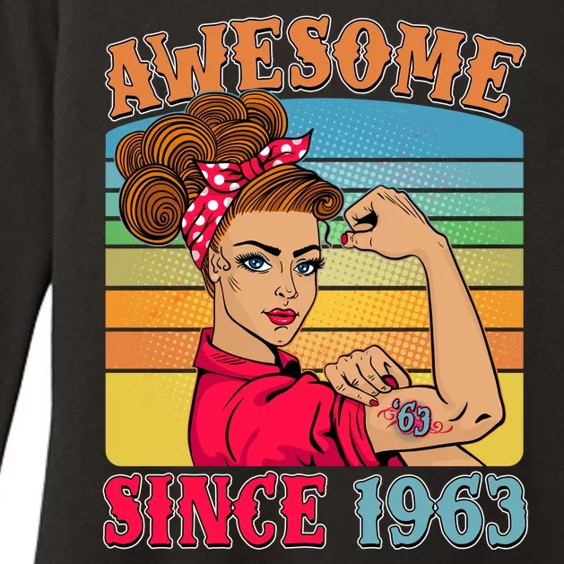 Awesome Since 1963 60th Birthday Messy Bun Rosie The Riveter Womens CVC Long Sleeve Shirt