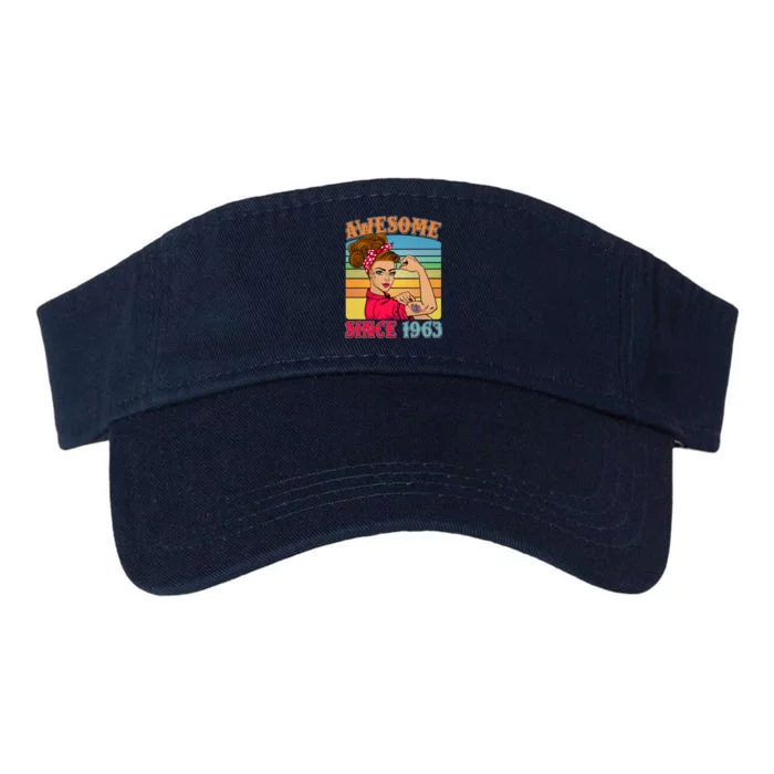 Awesome Since 1963 60th Birthday Messy Bun Rosie The Riveter Valucap Bio-Washed Visor