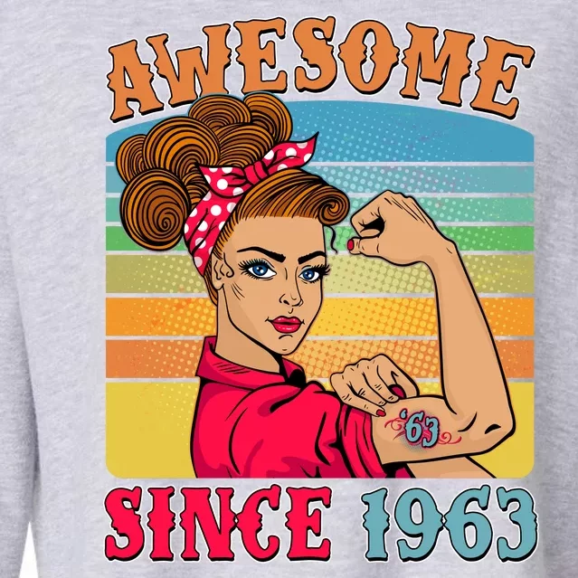 Awesome Since 1963 60th Birthday Messy Bun Rosie The Riveter Cropped Pullover Crew