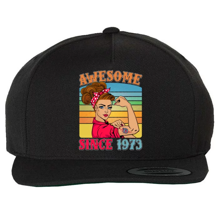 Awesome Since 1973 50th Birthday Messy Bun Rosie The Riveter Wool Snapback Cap