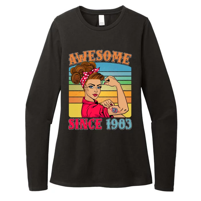 Awesome Since 1983 40th Birthday Messy Bun Rosie The Riveter Womens CVC Long Sleeve Shirt