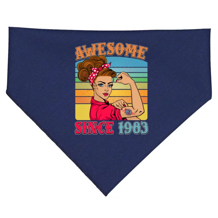 Awesome Since 1983 40th Birthday Messy Bun Rosie The Riveter USA-Made Doggie Bandana