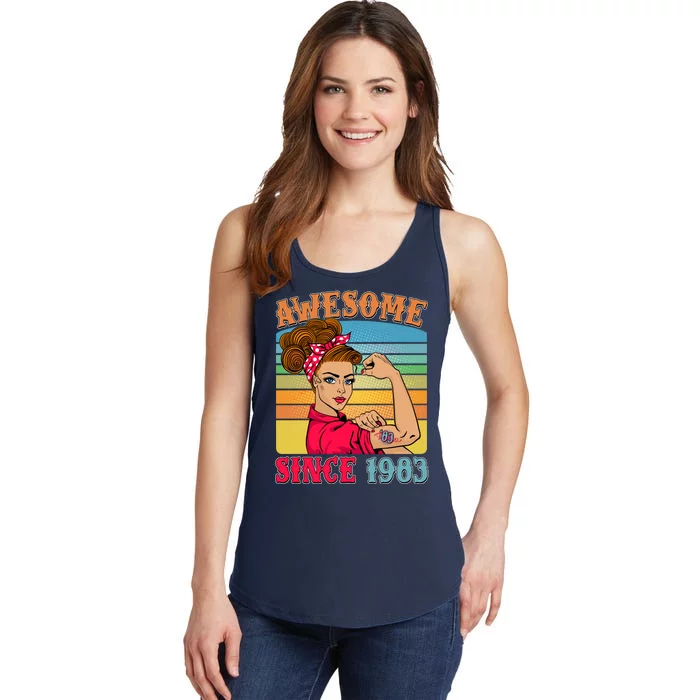 Awesome Since 1983 40th Birthday Messy Bun Rosie The Riveter Ladies Essential Tank