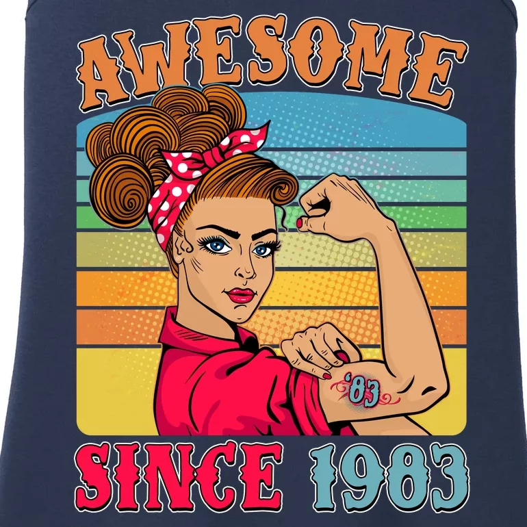 Awesome Since 1983 40th Birthday Messy Bun Rosie The Riveter Ladies Essential Tank