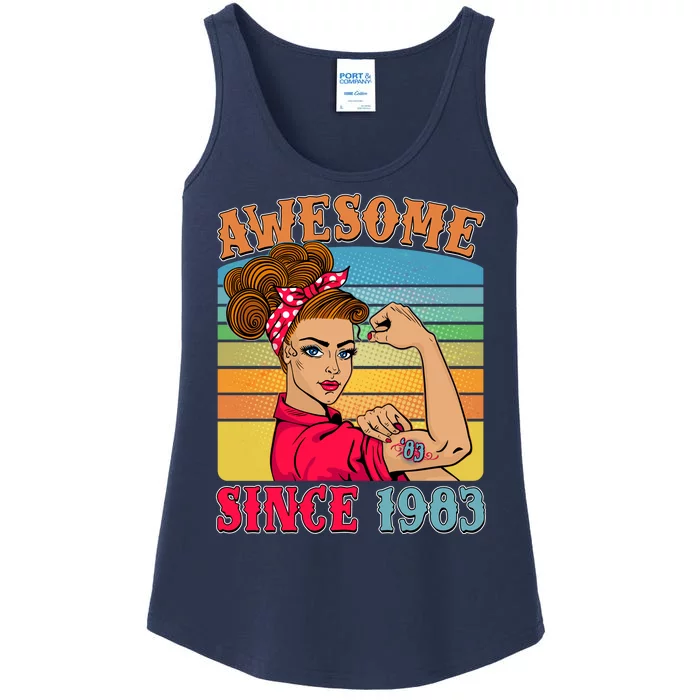 Awesome Since 1983 40th Birthday Messy Bun Rosie The Riveter Ladies Essential Tank