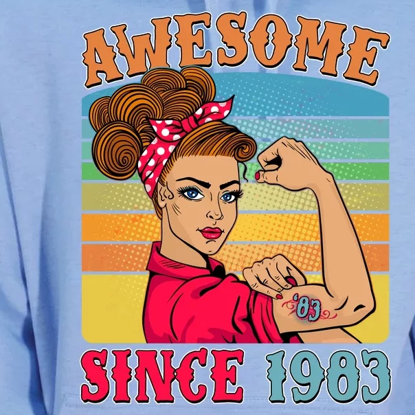 Awesome Since 1983 40th Birthday Messy Bun Rosie The Riveter Unisex Surf Hoodie