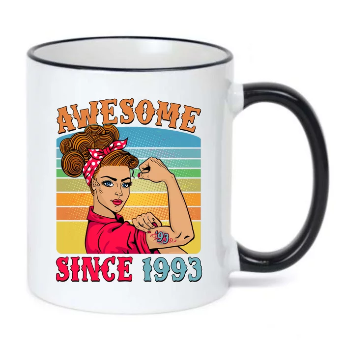 Awesome Since 1993 30th Birthday Messy Bun Rosie The Riveter Black Color Changing Mug