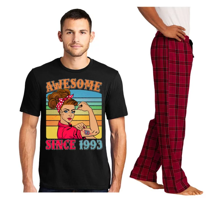 Awesome Since 1993 30th Birthday Messy Bun Rosie The Riveter Pajama Set