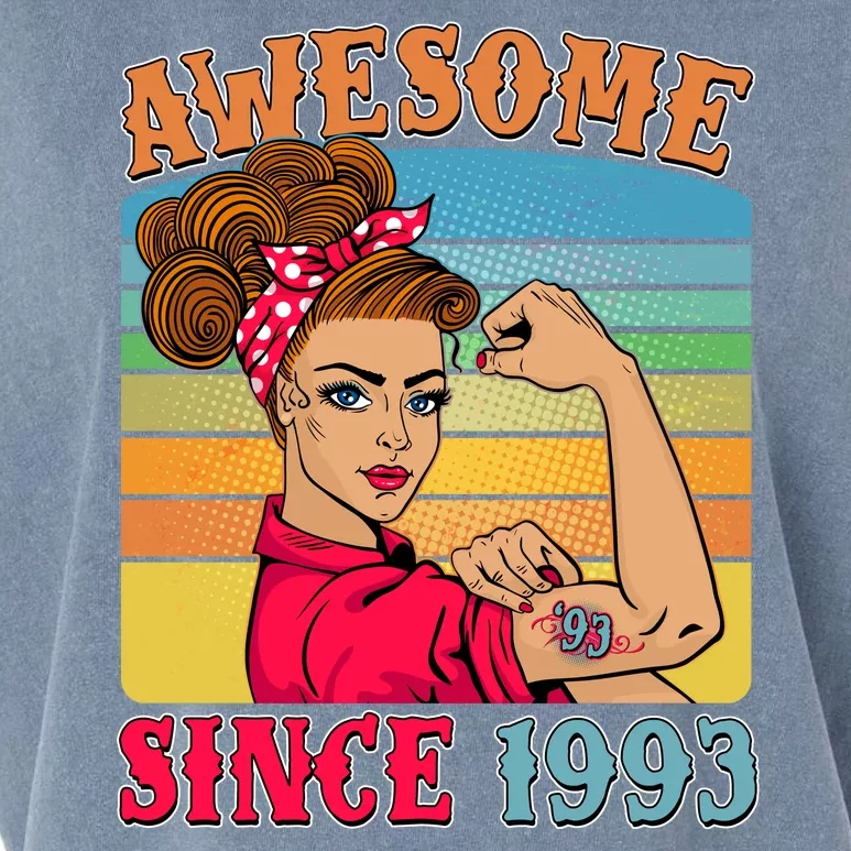 Awesome Since 1993 30th Birthday Messy Bun Rosie The Riveter Garment-Dyed Women's Muscle Tee