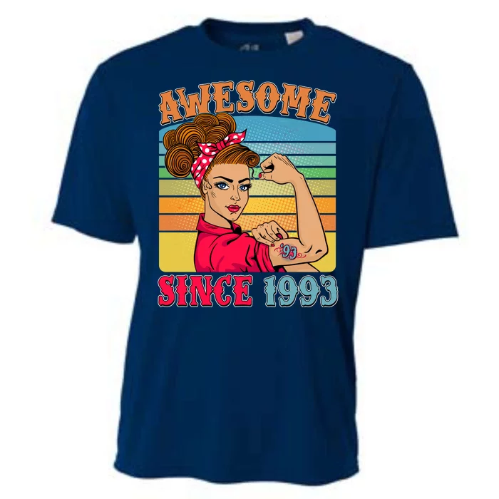 Awesome Since 1993 30th Birthday Messy Bun Rosie The Riveter Cooling Performance Crew T-Shirt