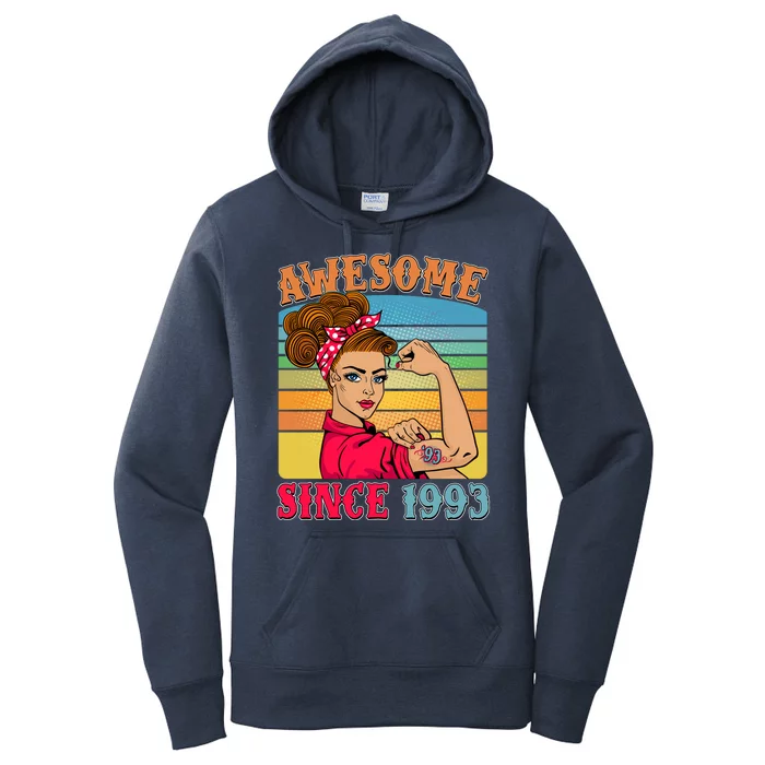 Awesome Since 1993 30th Birthday Messy Bun Rosie The Riveter Women's Pullover Hoodie