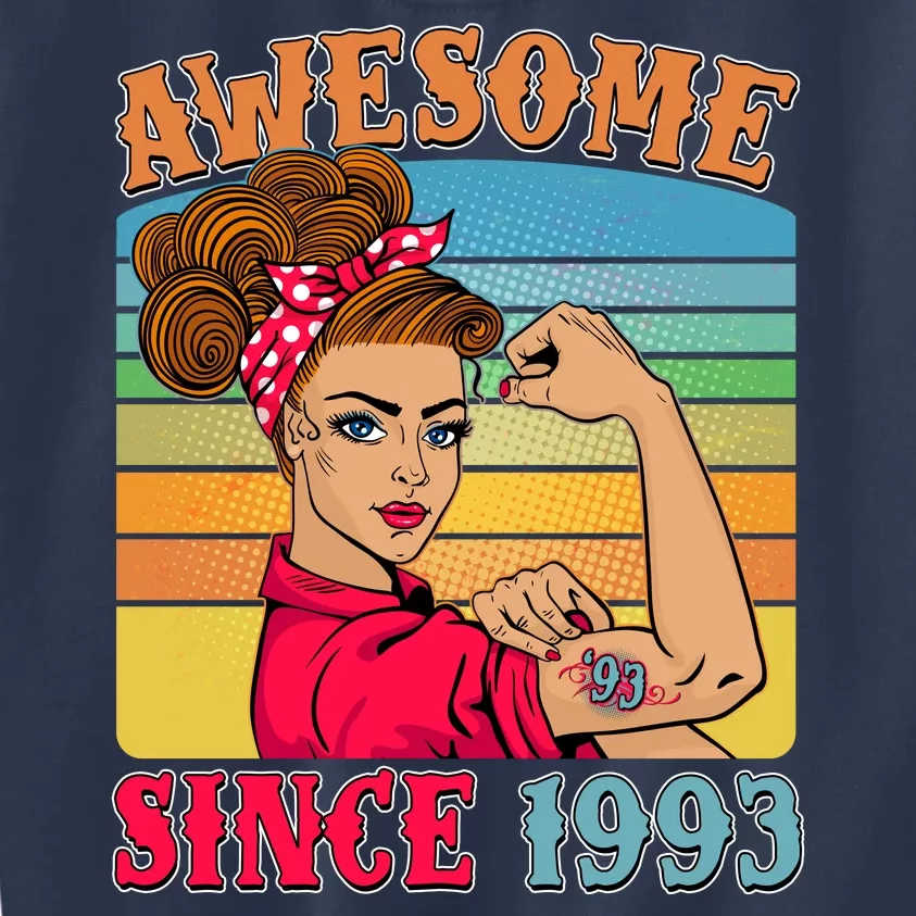 Awesome Since 1993 30th Birthday Messy Bun Rosie The Riveter Kids Sweatshirt