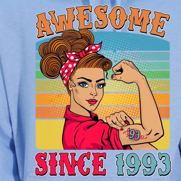 Awesome Since 1993 30th Birthday Messy Bun Rosie The Riveter Unisex Surf Hoodie